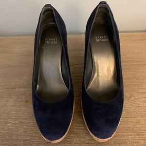 Stuart Weitzman Corkswoon Navy Wedges